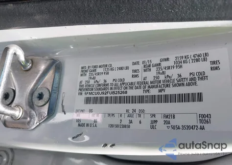 2015 Ford Escape Titanium z USA, uszkodzony, nr VIN 1FMCU0J92FUB25268